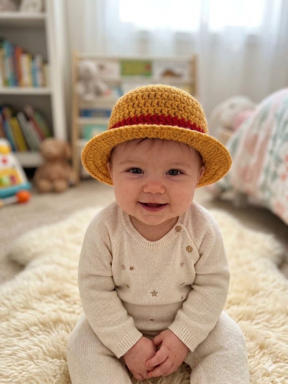 Handmade Crochet One Piece Baby Bucket Hat Luffy (6-12M) New